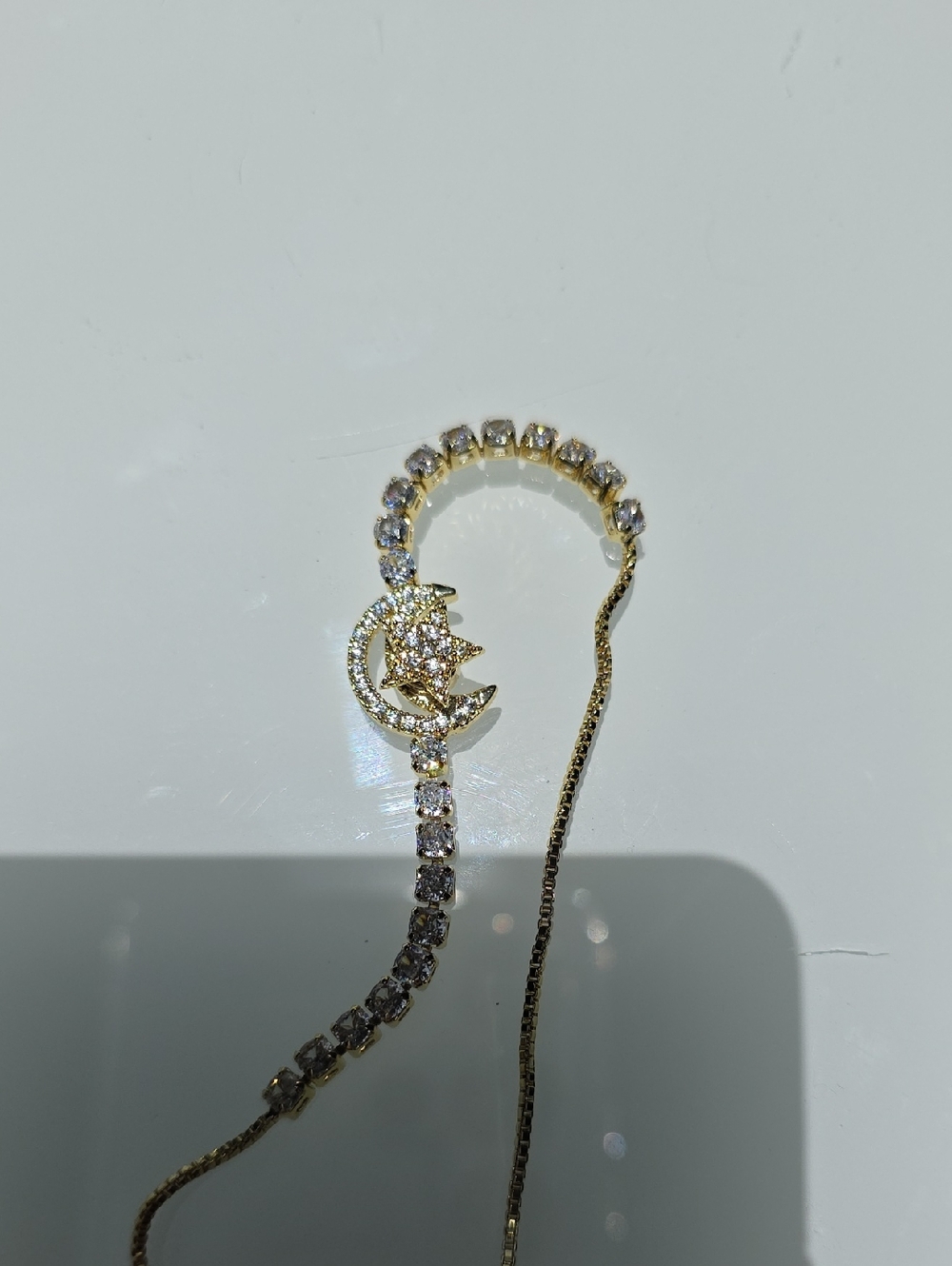 Spinner Gold Moon & Star Cubic Zirconia Drop BraceletWomen Jewelry
